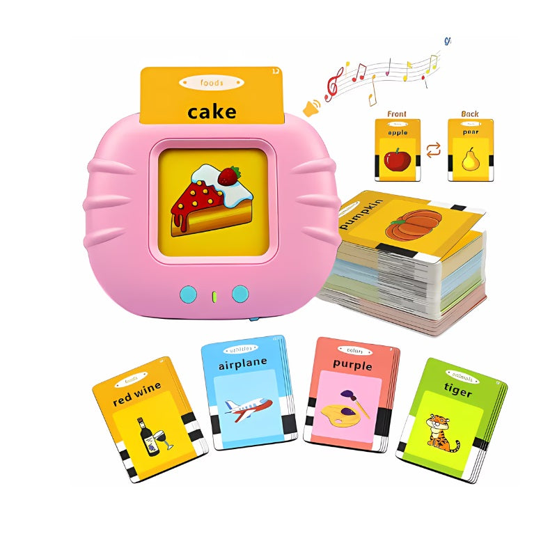 Jucarie educativa interactiva cu cititor de carduri flash, 224 cuvinte, 112 imagini, Roz
