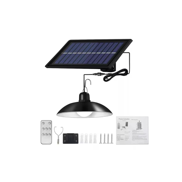 Lampa solara suspendata LED, 400 lm, cablu 2.5m, telecomanda inclusa, neagra