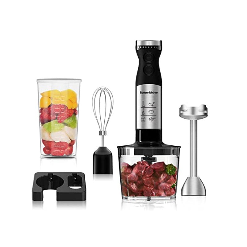 Blender de Mana cu Motor 1000W, Cutit QuattroBlade Pro, Food Processor Inclus, Viteza Reglabila