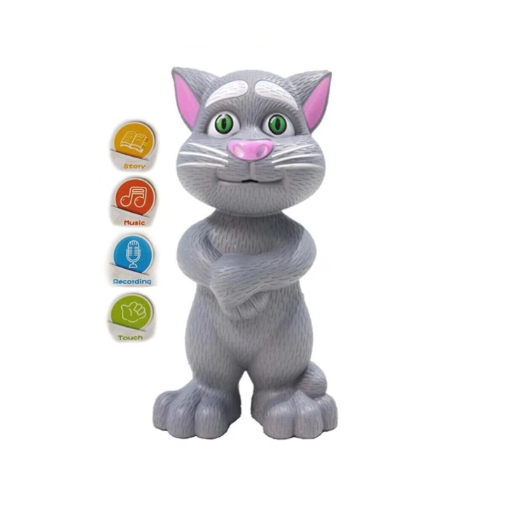 Jucarie interactiva pisica, repeta tot ce aude, 30 cm, gri