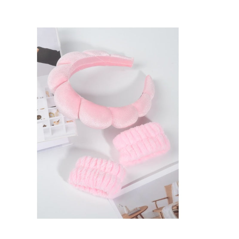 Bentita SPA cu burete si 2 protectii catifelate pentru fata, roz