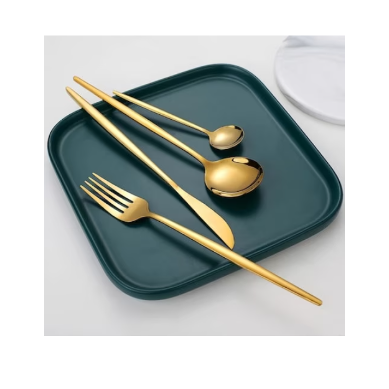 Set tacamuri 24 piese Rubexim, stil portughez, otel inoxidabil, auriu