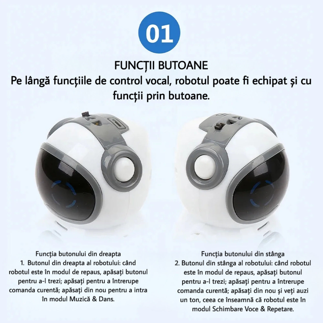 Robotel de buzunar cu control vocal, muzica, dans si functie educativa