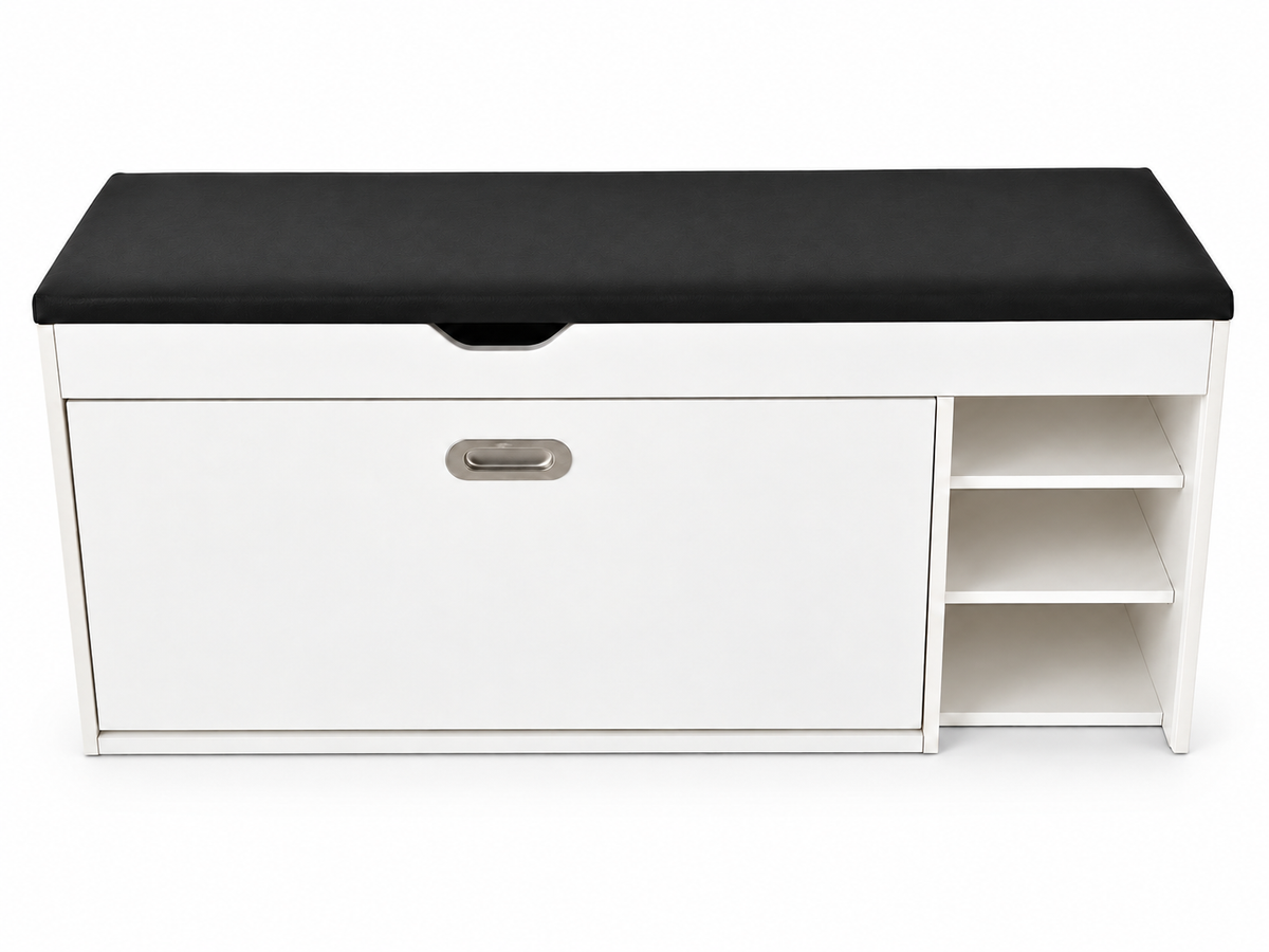 Dulap Pantofi cu Bancuta, Modern si Practic, 100x30x50 cm, Lemn/Alb