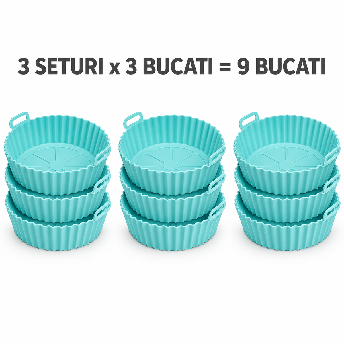 Pachet 3 Seturi × 3 Forme din Silicon pentru Friteuza cu Aer, 9 Bucăți, Reutilizabile, 17 × 17 × 5 cm, pentru Air Fryer 3–5 QT