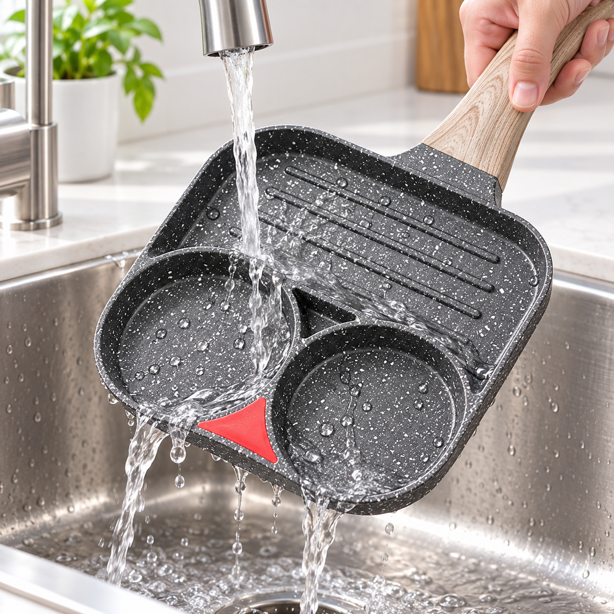 Tigaie Multifuncțională Antiaderentă cu 3 Zone – 2 Compartimente și Suprafață Grill