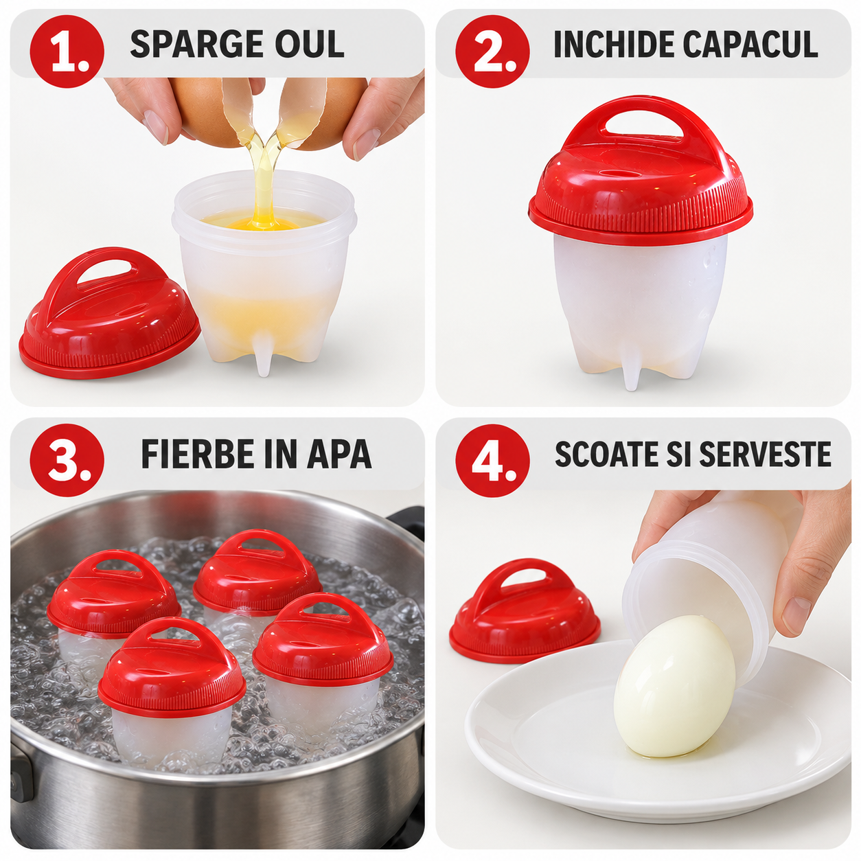 Set 6 Forme din Silicon pentru Fierberea Ouălor fără Coajă – Reutilizabile și Ușor de Curățat