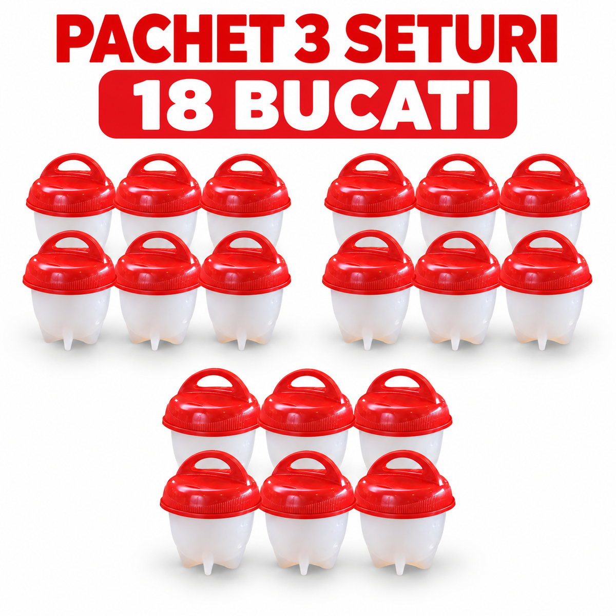 Pachet 3 Seturi cu Forme din Silicon pentru Fierberea Ouălor – 18 Recipiente Reutilizabile