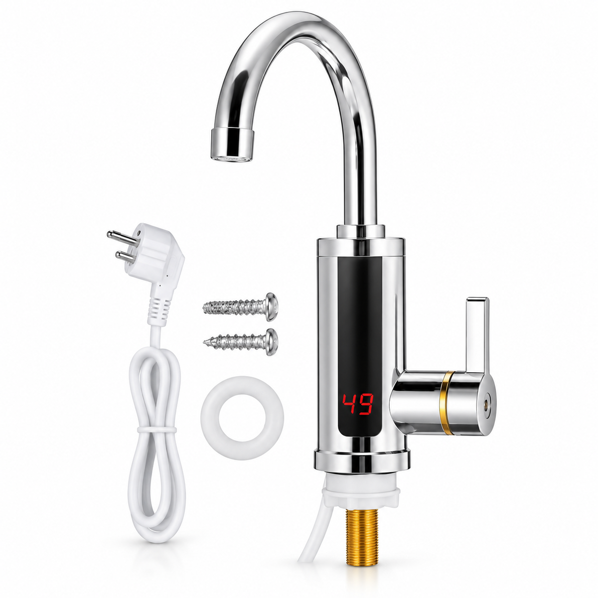 Robinet electric instant 3000W pentru apă caldă, afișaj digital, senzor și pipă rotativă 360°, inox