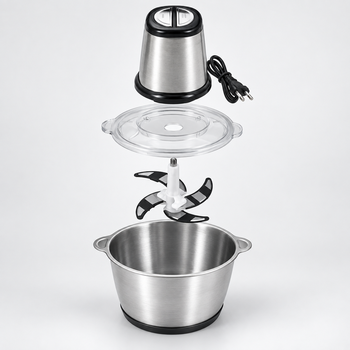 Tocator electric inox 3L, 300W, 2 trepte viteza, lame durabile, pentru legume, fructe si carne