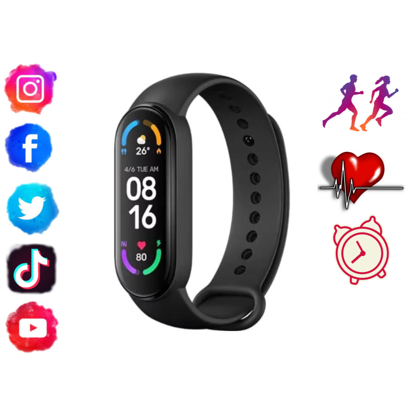 Bratara Fitness, Neagra, Puls si Vibratii AMOLED