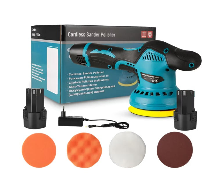 Aparat Polish Auto Fara Fir cu 2 Acumulatori 12V, Portabil, 2500-5000 RPM, 8 Viteze, Albastru/Negru