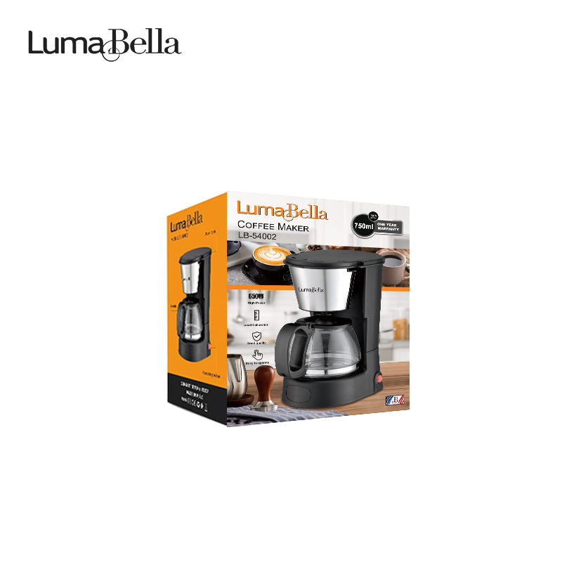 Cafetieră Electrică cu Filtru LumaBella LB-54002, 950W, 6 Cești – Sistem Drip Coffee, Funcție Apă Fierbinte, Design Modern Negru