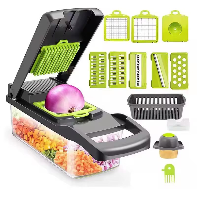Razatoare multifunctionala legume cu 7 lame inox, recipient, capac ermetic si accesorii