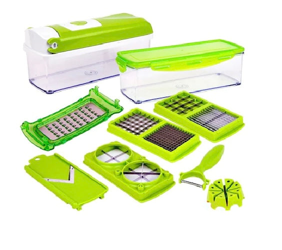 Feliator legume multifunctional 12 taieturi, lame inox, alb/verde