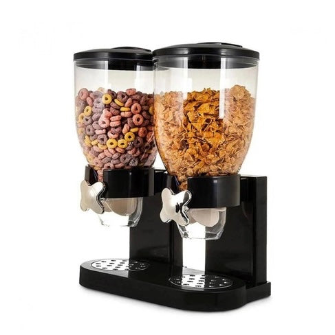 Dispenser dublu pentru cereale, 2x2L, culoare negru, dimensiuni 35x29x42 cm