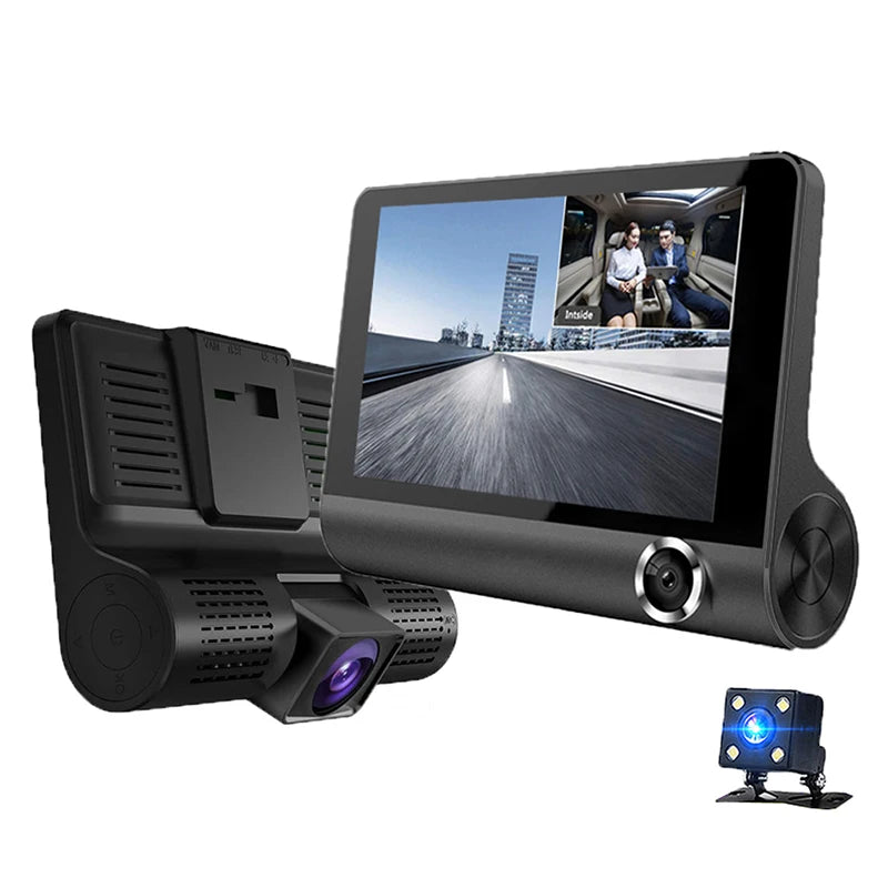 Camera auto DVR 3 in 1 – Fata, Spate, Interior, Display 4 inch, Full HD, G-Senzor, Night Vision