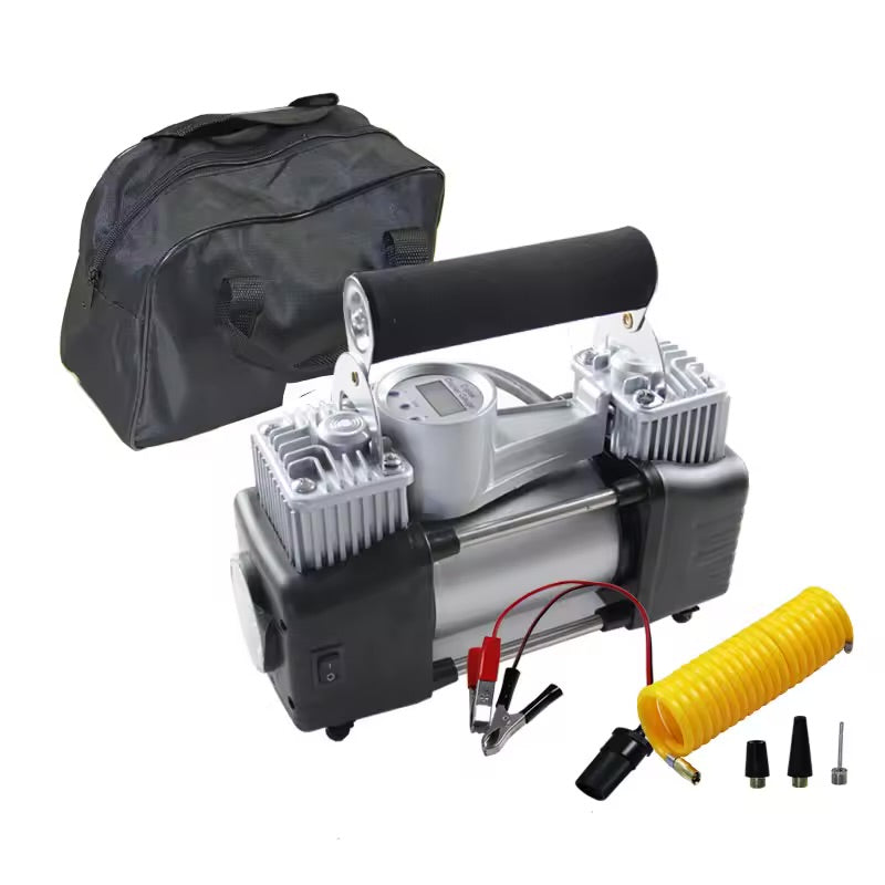 Compresor auto 12V cu 2 cilindri, manometru incorporat, 150 PSI