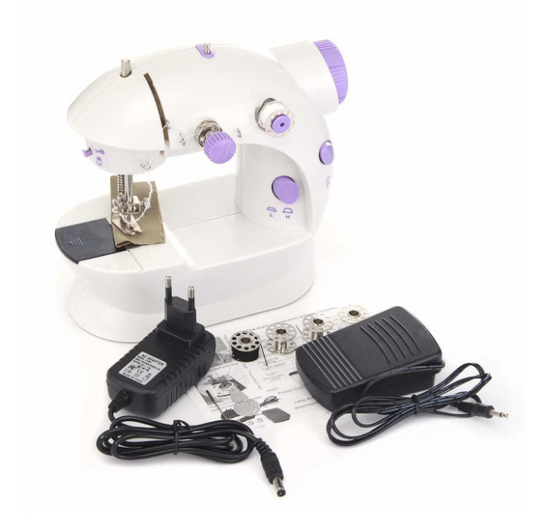 Mini masina de cusut electrica 4-in-1 – portabila, alb-mov
