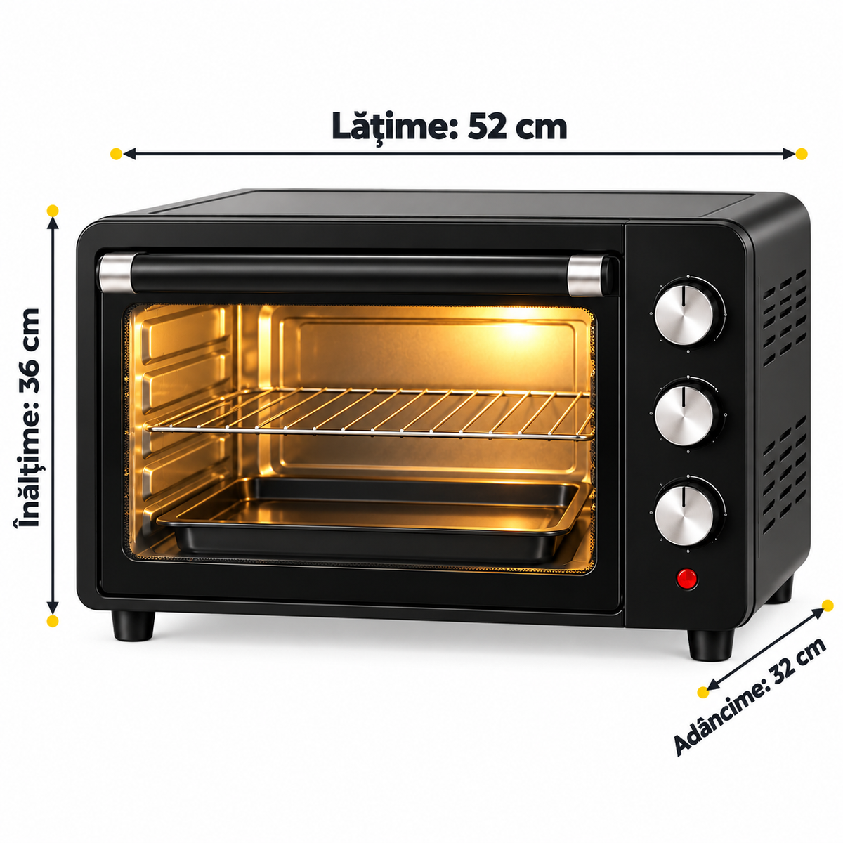 Cuptor Electric 48L, 2600W, cu Grill, Temperatură Reglabilă, Timer 60 Min – Negru