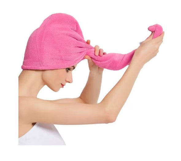 Prosop cap, microfibra, roz, 60x22 cm, uscare rapida si fixare cu nasture