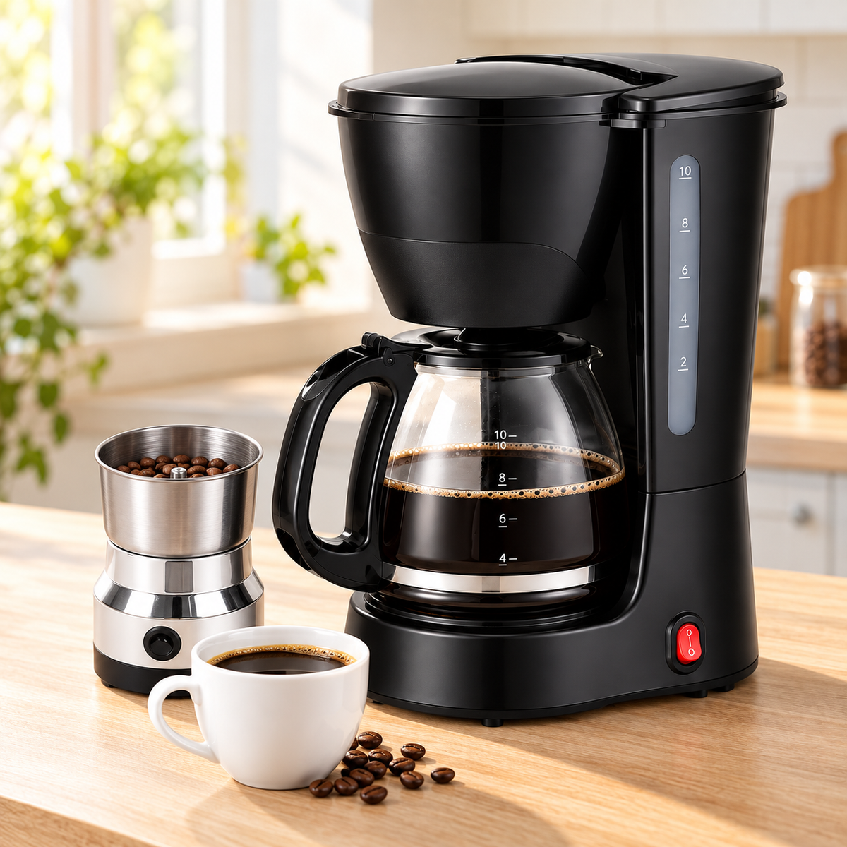 Pachet Cafea Proaspătă Dimineața – Cafetieră cu Filtru 750W + Râșniță Electrică 200W