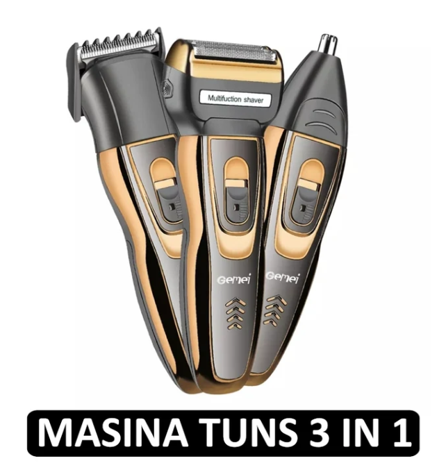 Masina de tuns 3 IN 1 cu acumulator, Geemy GM-595, Accesorii incluse, Lame din titan