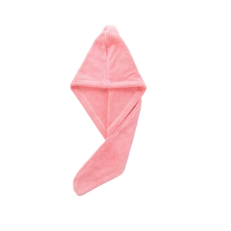 Prosop cap, microfibra, roz, 60x22 cm, uscare rapida si fixare cu nasture