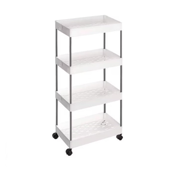 Raft organizator cu roti si 4 polite, 86 cm, alb – pentru baie si camera